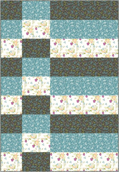 Quilts Using Directional Fabric, 3 Pattern Quilt, Quilt With 4 Fabrics, Quilt Patterns For Directional Fabric, Scrappy Strip Quilts, 3 Yard Quilt Patterns Free Fun, Easy 3 Yard Quilt Patterns Free, Quick Quilt Blocks, Free Jelly Roll Quilt Patterns Simple