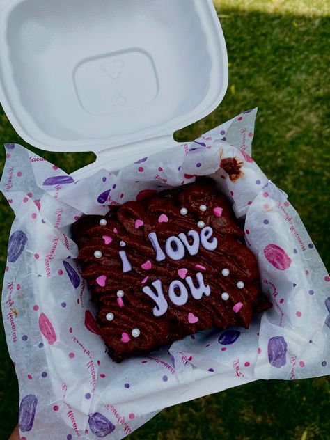 Dessert, brownies, custom desserts, baked goods, romantic, love Baked Goods For Boyfriend, Anniversary Brownies, Desserts For Boyfriend, Boyfriend Baking, Anniversary Cake Designs, Chocolate Letters, Mini Brownies, Valentines Day Chocolates, Custom Desserts