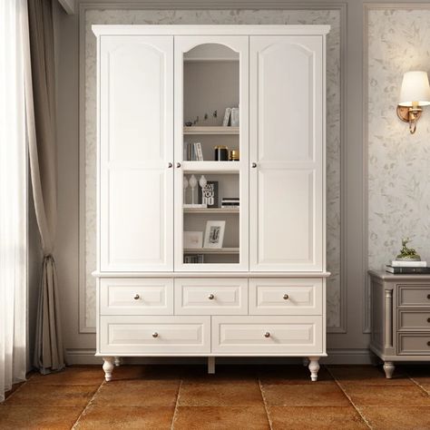 Alcott Hill® Molucca Solid + Manufactured Wood Armoire & Reviews | Wayfair Wooden Wardrobe Design Bedroom, Cupboard Decor, White Armoire, Closet Mirror, Wooden Wardrobe Design, Wooden Closet, Wood Armoire, Armoires & Wardrobes, Wooden Wardrobe