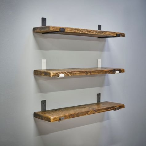 Scaffold Board Shelves, Rustic Shelf, Scaffold Boards, Garage Conversion, Rustic Shelves, Raw Steel, Scaffolding, Shelf Brackets, Natural Look