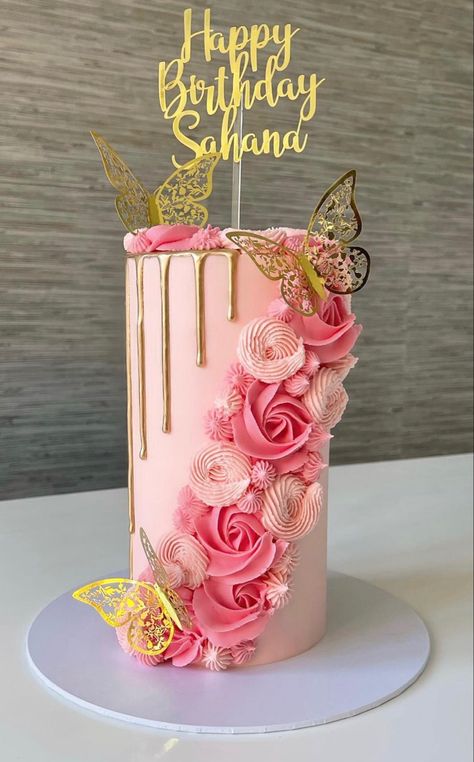 Tall Pink Birthday Cakes, Pink Tall Cake, 21 Birthday Cake Ideas For Her, Pink Birthday Cake Ideas, Themed Cake Ideas, 15 Cakes, Barbie Themed Cake, Birthday Cake For Women Simple, Pink Birthday Cake