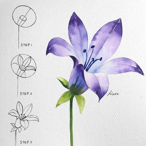 Paint Poppies, Park Drawing, Green Instagram, Trumpet Flower, Flower Step By Step, Painting Flowers Tutorial, Flower Drawing Tutorials, Watercolor Flowers Tutorial, Instagram Drawing