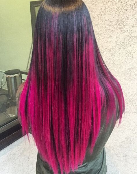 black to pink ombre Dark Ombre Hair, Black Hair Ombre, Ombre Hairstyles, Pink And Black Hair, Pink Ombre Hair, Ombre Hair Blonde, Ombré Hair, Balayage Hair Blonde, Red Ombre