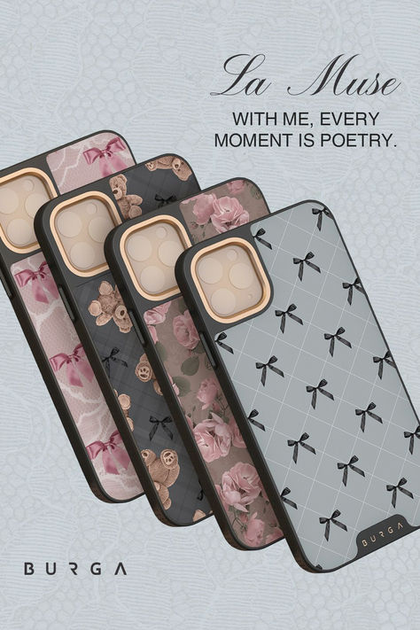 The greatest muse you’ll ever find is the one within. Embrace it with La Muse. A new collection by BURGA. www.burga.com That Girl Phone Case, Cute Phone Cases Aesthetic, Girly Phone Cases Pink, Aesthetic Phone Case Coquette, Juicy Couture Phone Case, Burga Phone Cases, Pink Bow Phone Case, Pretty Iphone Cases, Embrace It