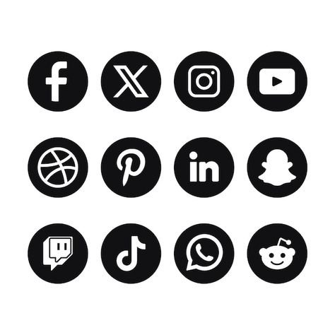 Social Media Logos Icons Png, Social Media Icons Png, Black Social Media Icons, Icons Black And White, Social Media Icons Vector, Social Media Icons Free, X Logo, Icon X, Black Circle