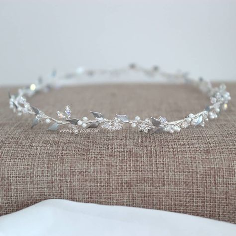 Simple Wedding Headband, Simple Flower Headband, Small Wedding Crown, Tiara With Hijab, Simple Silver Crown, Silver Flower Crown, Simple Wedding Tiara, Crown Wedding Hijab, Hijab Accessories Headpieces