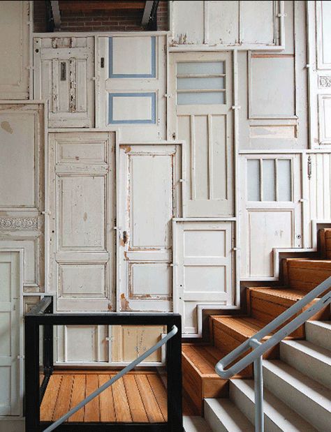 love this, via @Poppytalk Handmade Foyer Wall, Salvaged Doors, Old Wood Doors, Diy Staircase, Reclaimed Doors, Doors Repurposed, White Doors, Old Door, Design Del Prodotto