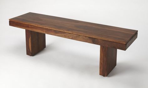 Modern Chunky Solid Wood Bench – La Petite Doe Dark Brown Bedrooms, Narrow Coffee Table, Simple Bench, Rustic Wood Bench, Wood Bench Outdoor, Simple Benches, Solid Wood Benches, Unique Signature, Rustic Bench