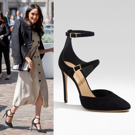 Tamara Mellon 'Paramour' Black Suede Heels as seen on Meghan Markle Lurum Manolo Blahnik Outfit, Meghan Markle Heels, Manolo Blahnik Maysale Outfit, Suede Heels Outfit, Tamara Mellon Shoes, Manolo Blahnik Maysale, Manolo Blahnik Hangisi Black, Meghan Markle Outfits, Black Patent Leather Pumps