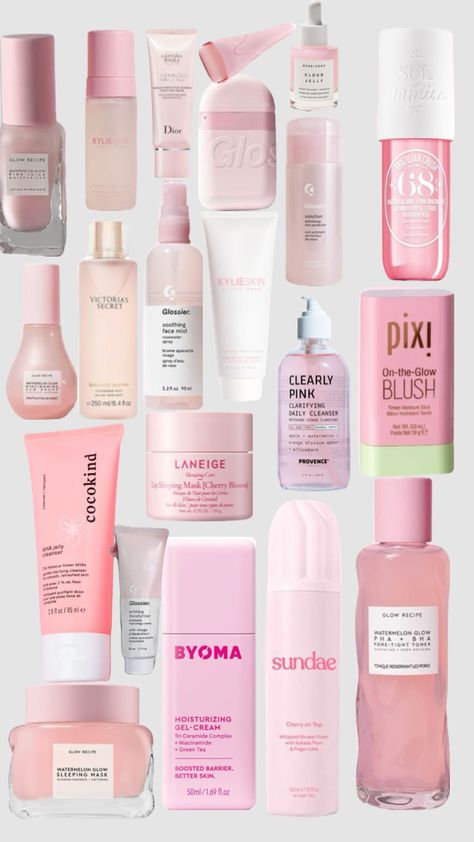 Pink skincare #preppy Pink Skincare Products, Pink Aesthetic Skincare, Skin Care Pink Aesthetic, Purple Skincare, Pink Skincare Aesthetic Products, Skincare Preppy, Pink Skincare, Face Mist, Pink And Purple