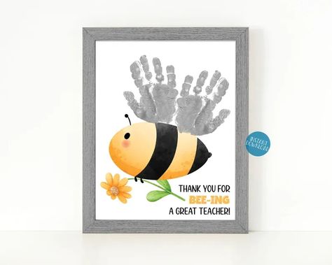 Whether you're thanking a teacher for their hard work and dedication, expressing your admiration, or simply showing your appreciation, our Teacher Appreciation Handprint craft is the perfect way to say "thank you" in a truly meaningful and heartfelt way. Simply print the 8x10" template on card stock and using a paint of your choice just add your child's handprint to the template. Bee Handprint Craft, Bee Handprint, Footprint Craft, Handprint Gifts, Unique Teachers Gift, Grandparents Day Gifts, Handprint Craft, Handprint Art, Grandparents Day