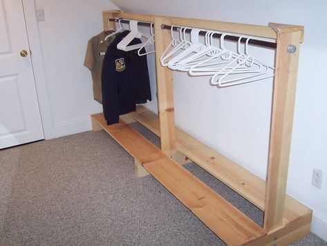 nice and simple--put shelf on top maybe wider end boards too? Wood Clothing Rack, Wooden Clothes Rack, Wood Clothing, Diy Clothes Rack, Side Doors, Wood Clothes, Market Ideas, Shirt Diy, Craft Booth