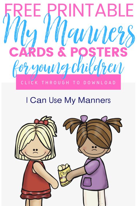 Teaching manners is so easy with this free set of manners cards and posters for young children. Manners Art Preschool, Manners Lesson Plans Preschool, Manners Crafts Preschool, Classroom Manners, Manners Preschool, Manners Chart, Manners Activities, Manners Books, Manners For Kids