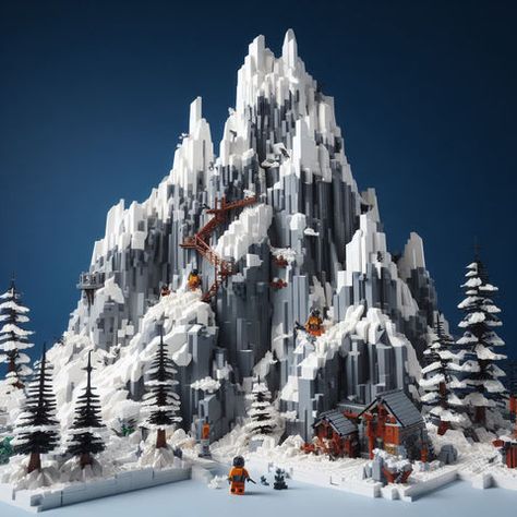 Lego Mountain Moc, Lego Mountain Ideas, Lego Jungle, Lego Mountain, Lego Kingdoms, Lego Dnd, Lego Scenes, Lego 3d, Lego Structures