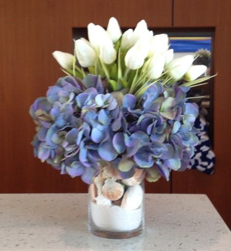 Artificial hydrangea and tulip arrangement Tulip And Hydrangea Arrangements, Basket Floral Arrangements, Tulip Arrangements, Hydrangeas Garden, Tulip Arrangement, Raised Bed Gardens, Tulips Arrangement, Hydrangea Arrangements, Hydrangea Garden