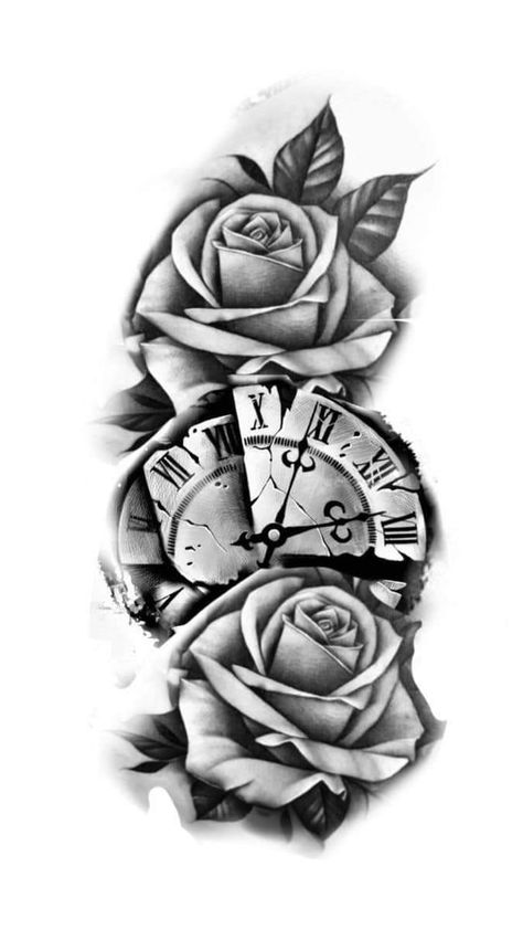 Tattoo Trends 2023, Tato Jam, Pocket Watch Tattoo Design, Clock And Rose Tattoo, Watch Tattoo Design, Rose Drawing Tattoo, Rose Hand Tattoo, Rose Tattoos For Men, Clock Tattoo Design