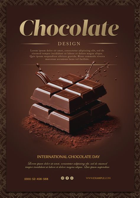 Chocolate Promotion Poster Template Chocolate Poster Design Ideas, Chocolate Advertising Design, Chocolate Poster Design, Chocolate Graphic Design, Chocolate Ads, Chocolate Advertising, Chocolate Poster, International Chocolate Day, Chocolate Bar Design