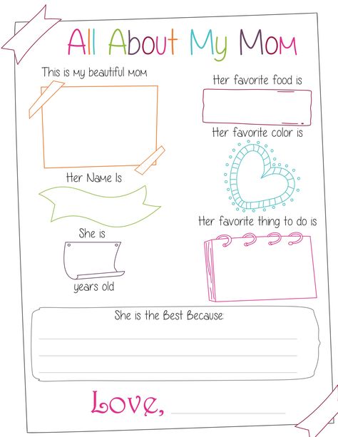 This free all about my mom worksheet is ideal for young kids who haven't learned how to write yet. This all about my mom template allows them to express their feelings by drawing their answers. Lifebook Ideas, All About My Mom, All About My Mother, Mom Template, Mothers Day Crafts Preschool, Mothers Day Card Template, Are You My Mother, Surprise Ideas, All About Me Worksheet