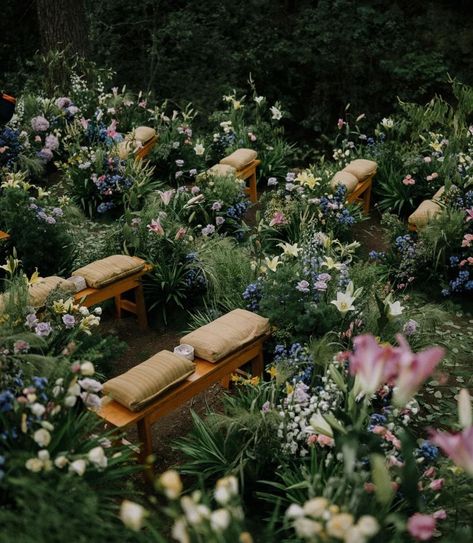 Forest Seating, Flower Forest, Bench Seats, Aisle Flowers, Garden Wedding Inspiration, Dream Wedding Ideas Dresses, Future Wedding Plans, Wedding Pins, Wedding Goals