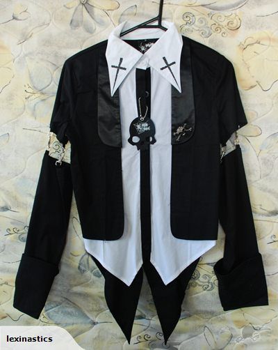 cutout ripped emo punk lolita cross white shirt black tuxedo tux tails skull Emo Wedding Aesthetic, Emo Homecoming Outfits, Emo Wedding Suit, Emo Suits Men, Emo Tuxedo, Punk Prom Suit, Punk Suit Men, Emo Goth Outfits Men, Emo Suits