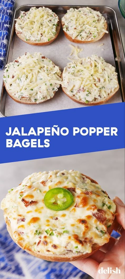 Bagel Pizza, Pizza Bagels, Diner Recept, Jalapeno Popper, Jalapeno Poppers, Cheese Sandwich, Bagels, Clean Eating Snacks, Grown Up