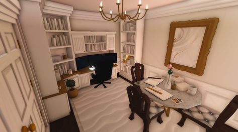 Bloxburg Coquette, Bloxburg Office, Blush Office, 1900s Aesthetic, Blocksburg Room Ideas￼, House Decorating Ideas Apartments, Pink Office, Bloxburg Decals, Building Concept