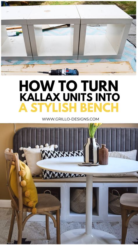 hoW TO TURN KALLAX UNITS INTO A STYLISH BENCH PINTEREST Ikea Breakfast Nook, Ikea Hack Bench, Ikea Bench, Breakfast Nook Bench, Kallax Shelving, Nook Bench, Kallax Shelving Unit, Kallax Hack, Ikea Alex Drawers