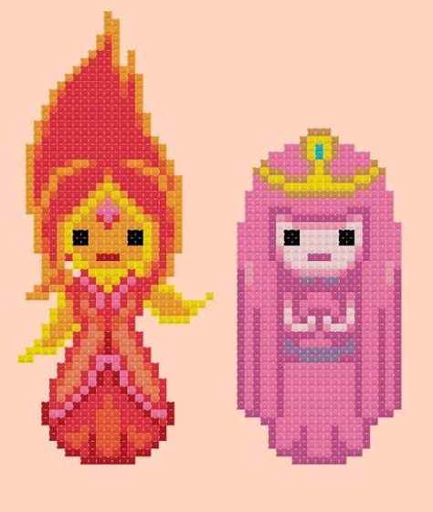 Flame Princess Pixel Art, Princess Bubblegum Pixel Art, Adventure Time Pixel Art, Modele Pixel Art, Perler Creations, Pearl Beads Pattern, Easy Perler Beads Ideas, Pixel Art Tutorial, Easy Pixel Art