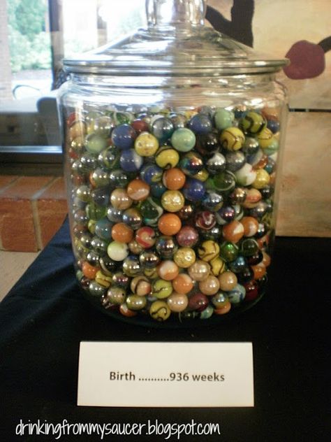 Take away one marble every week until age 18 (or high school graduation.) Wow, what a visual. Marble Display Ideas, Marble Jar, Hoping For The Best, Marble Bag, Baby Jars, Vintage Marbles, Marble Pictures, Marble Games, Marble Board