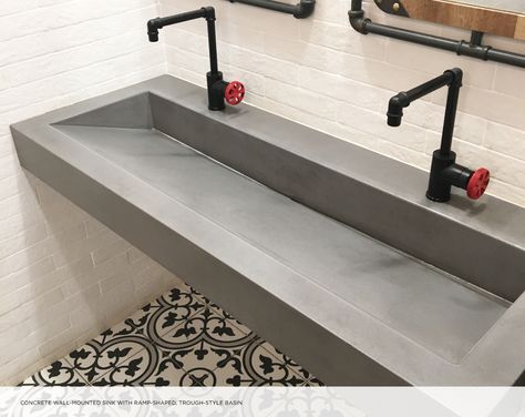 Concrete Trough Sink, Trough Sink Bathroom, Concrete Sink Bathroom, Sink Trends, Concrete Trough, Concrete Sinks, Floating Sink, Natural Wood Kitchen, Bathroom Plans