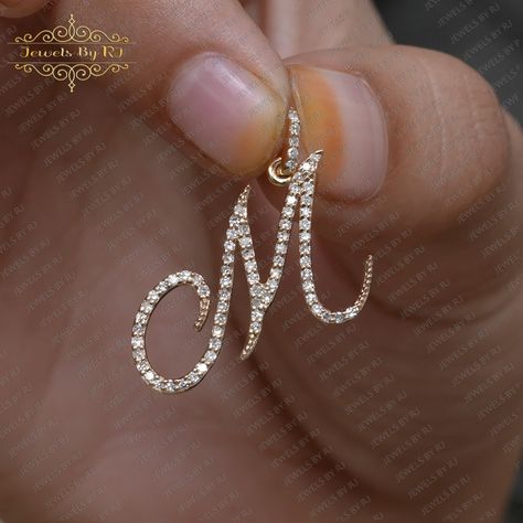 M Diamond Pendant, M Initial Pendant, Cursive M, M Initial, Gold Initial Pendant, Pendant Diamond, Diamond Gift, Diamond Chain, Jewelry Outfit