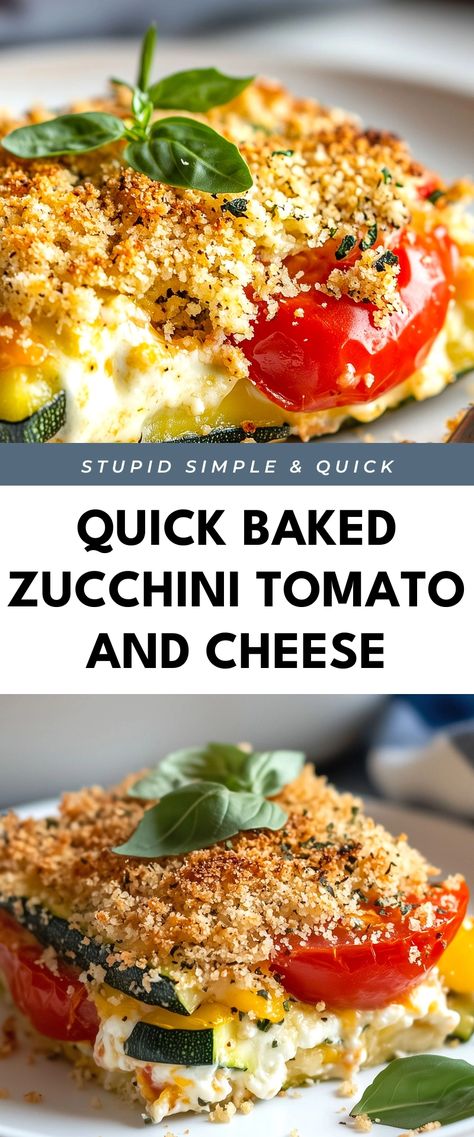 Image for Quick Baked Zucchini Tomato and Cheese Italian Zucchini Bake, Zucchini And Tomato Recipes, Cheesy Baked Zucchini, Tomato Zucchini Bake, Zucchini And Tomato, Italian Zucchini, Zucchini Bake, Zucchini Recipes Baked, Veggie Main Dishes