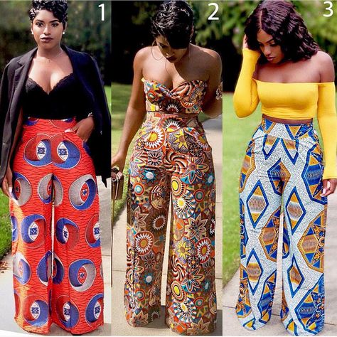 Palazzo pants for the Win! 1, 2 or 3? Which is your preferred look?The ever stylish @idesign8 in @grass_fields 🙌😍👏🔥 Ankara Trousers, Ankara Outfits, African Print Pants, Afrikaanse Mode, Gaun Fashion, African Fashion Ankara, African Fashion Modern, African Inspired Fashion, African Print Dresses