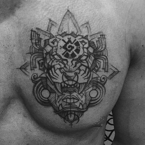 Jaguar Chest Tattoo, Jaguar Warrior Tattoo, Aztec Jaguar Tattoo, Female Jaguar, Maya Tattoo, Aztec Jaguar, Jaguar Warrior, Aztec Warrior Tattoo, Aztec Tattoos Sleeve