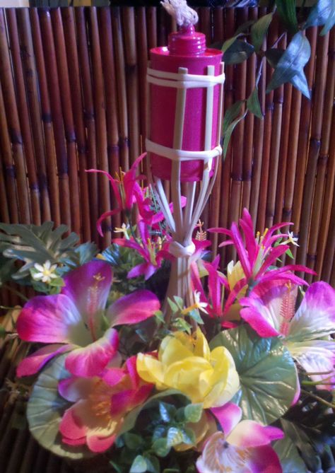 Hot Pink Tiki Torch Arrangement Altrusa of Santa Maria, Inc. Service Committee hosts a "Deli Nite" every August to raise funds for the com... Hawian Party, Table Top Tiki Torch, Luau Party Ideas, Gilligans Island, Luau Ideas, Hawaii Themed Party, Craft Journal, Luau Decorations, Monkey Party