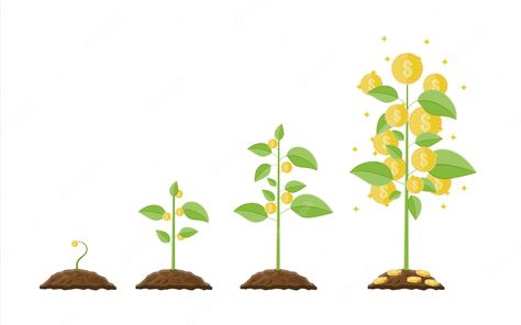 Premium Vector | Vector growing money tree. stages of growing. Progress Symbol, Growing Money, Tree Growth, Money Tree, Gold Tree, Money Trees, Art Painting Gallery, Tree Illustration, Business Success