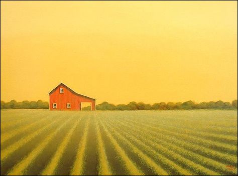 Living in the city causes me to hang country scenes like this one from Sharon France on my walls.. :P Midwest Landscape, Midwest Aesthetic, Midwest Art, American Midwest, Road Painting, Farm Pictures, Landscape Paintings Acrylic, Red Barns, Rural Area