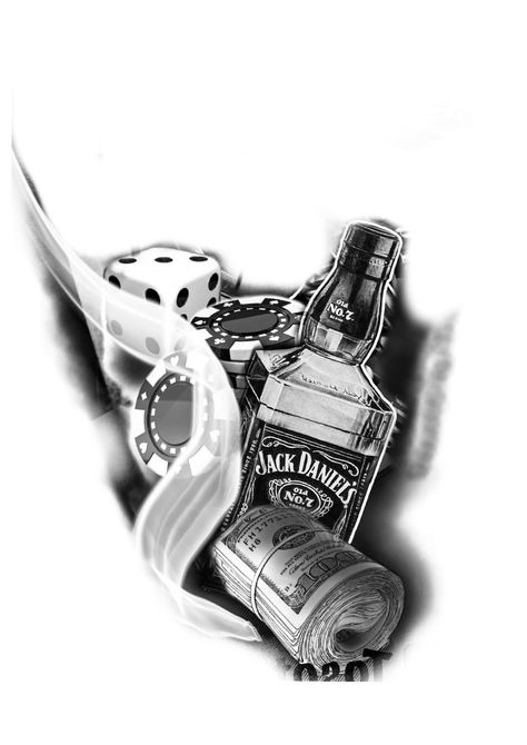 Jack Daniels Tattoo Design, Whiskey Tattoo Design, Mechanical Tattoos For Men, Jack Daniels Tattoo, Poker Tattoo, Casino Tattoo, Mechanic Tattoo, Jack Daniel's Tennessee Whiskey, Bottle Tattoo