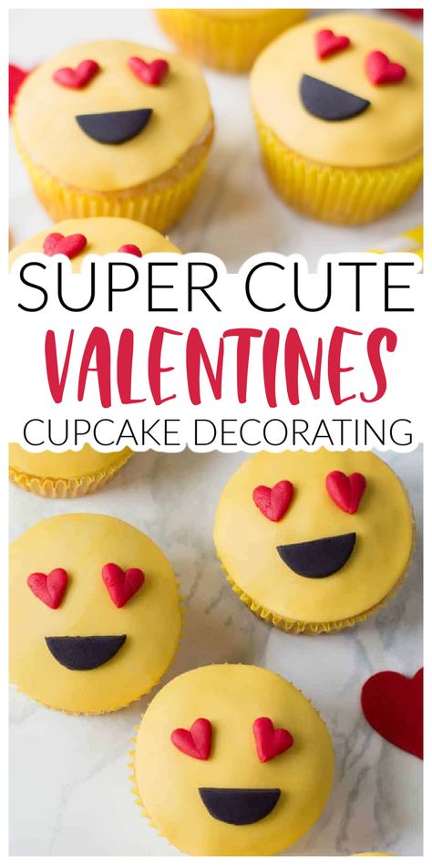 Valentine Cake Ideas, Valentine's Cupcakes, Valentines Day Cupcakes, Emoji Cupcakes, Valentine Cake Pop, Valentines Recipes Desserts, Emoji Valentines, Valentine's Day Treats, Easy Valentines