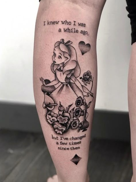 Disney Characters Tattoos, Simple Unique Tattoos, Alice In Wonderland Tattoo, Disney Sleeve Tattoos, Beauty And The Beast Tattoo, Alice And Wonderland Tattoos, Health Tattoo, Wonderland Tattoo, Mommy Tattoos