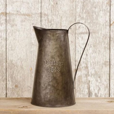 PRICES MAY VARY. New Primitive Farmhouse "VINTAGE 1843" PITCHER Metal Bucket Container This is a new decorative metal pitcher that is made to look old. It has embossed lettering that says "Vintage 1843". It measures 6" x 11". Country French Style, French Country Rug, Muebles Shabby Chic, French Country Bedrooms, French Country Kitchens, French Country Living Room, Farmhouse Vintage, Vintage Pitchers, Bedroom Decorating Ideas