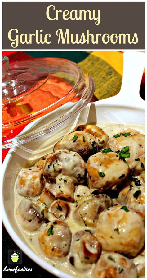 Creamy Garlic Mushrooms. This is a very quick, easy and delicious recipe, perfect as a side, serve on toast for brunch, or add to some lovely pasta! | Lovefoodies.com Stuff Mushrooms, Mushroom Starters, Creamy Garlic Mushrooms, Sautéed Mushrooms, Mushroom Recipe, Garlic Mushrooms, On Toast, Creamy Garlic, Side Recipes