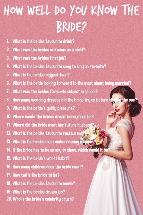 How Well So You Know The Bride, Hen Do Game Ideas, How Well Do You Know The Bride Game, Games For Bride To Be, Who Knows The Bride Best Questions, Bachelorette Questions For Bride, Bride To Be Ideas Party, Hen Ideas Classy, Get To Know The Bride Game