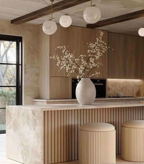 Japandi Luxury, Zen Kitchen, Japandi Kitchen, Japandi Interior, Modern Kitchen Interiors, Kitchen Interior Design Decor, House Design Kitchen, Luxury Kitchen Design, Kitchen Design Decor