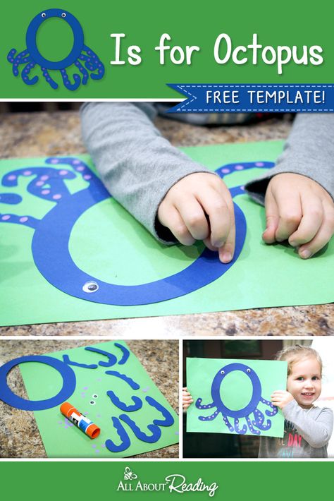 FREE craft template for letter recognition! O is for Octopus craft for preschoolers. Letter O Craft, O Is For Octopus, O Craft, Letter O Activities, Octopus Craft, Preschool Letter Crafts, Ocean Animal Crafts, Octopus Crafts, Alphabet Crafts Preschool