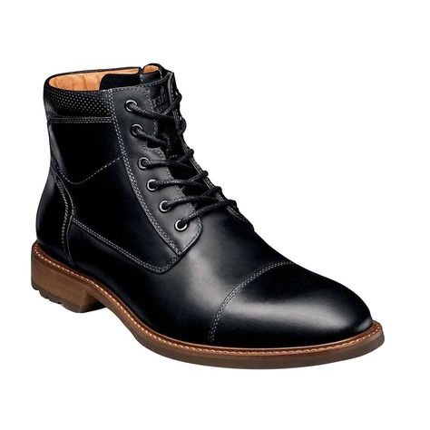 Florsheim Men's Lodge Cap Boot Black - 3004729 - Tip Top Shoes Heeled Lace Up Boots, Cap Toe Boots, Mens Boots Casual, Mens Shoes Boots, Sandals For Sale, Dr. Martens Boots, Lace Boots, Stacked Heel, Boots Black