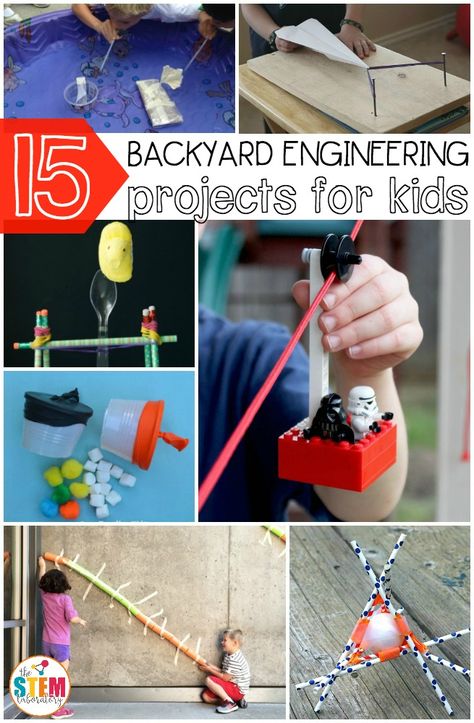 15 awesome backyard engineering projects for kids. Perfect summer activities! Have an egg drop challenge, build pool noodle race tracks, make a zipline and more. Engineering Projects For Kids, Activities For Elementary Students, Engineering Activities, Diy Fountain, Diy Crafts For Adults, Steam Activities, Stem For Kids, Engineering Projects, Stem Projects