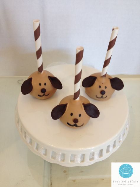 Brown puppy dog cake pops with matching paper straws! Dog Themed Cake Pops, Puppy Cake Pops, Dog Cake Pops, Puppy Dog Cakes, Paw Cake, Decorated Brownies, Animal Cake Pops, Puppy Birthday Cakes, Dog Bday