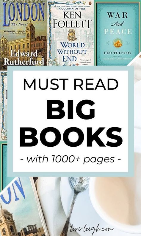 The best long books and novels with 1000+ pages to add to your reading lists. | #amreading #booklists #readinglists #bigbooks #historicalficion 100 Best Books, Big Books, Books Everyone Should Read, Long Books, Book Discussion, 52 Weeks, The Best Books, Book People, Reading Romance