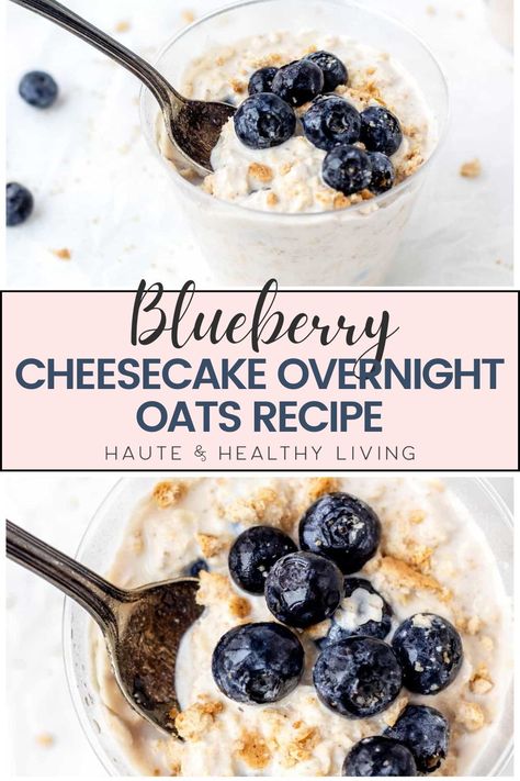 Make these simple and quick blueberry cheesecake overnight oats for a dessert-like breakfast! Packed with protein and fiber, these nutritious cheesecake overnight oats will help you get off to a good start every morning. What could be better than this? #hauteandhealthyliving #glutenfree #vegetarian #overnightoats #breakfast Vanilla Blueberry Overnight Oats, Overnight Oats For Gerd, Overnight Oats Recipe Cheesecake, Overnight Oats Blueberry Cheesecake, Blueberry Cheesecake Baked Oats, Blueberry Pie Overnight Oats, Blueberry Overnight Oats With Yogurt, Overnight Cheesecake Oats, Overnight Oats To Lower Cholesterol